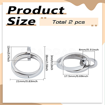 2Pcs 304 Stainless Steel Interlocking Ring Pendants STAS-LP0002-84P-1