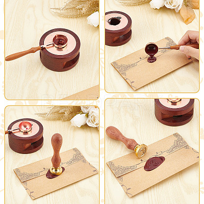 Brass Wax Seal Stamps with Wood Handle AJEW-WH0412-0143-1