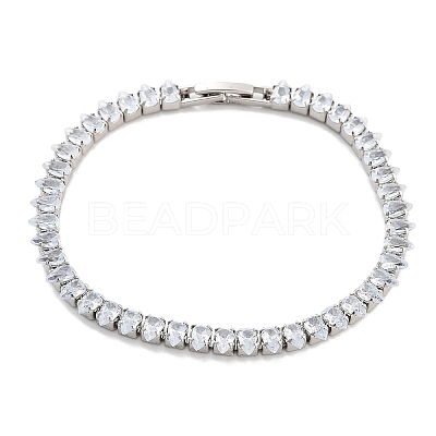 Brass Pave Clear Cubic Zirconia Teardrop Link Bracelets BJEW-YWC0002-08P-1