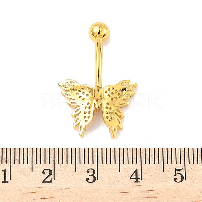 Brass Pave Clear Cubic Zirconia Curved Barbell Butterfly Belly Rings AJEW-L099-01A-G-1