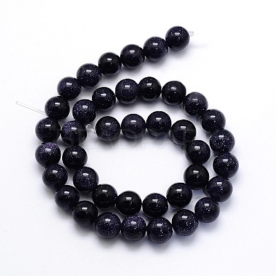 Synthetic Blue Goldstone Round Beads Strands G-O047-11-8mm-1