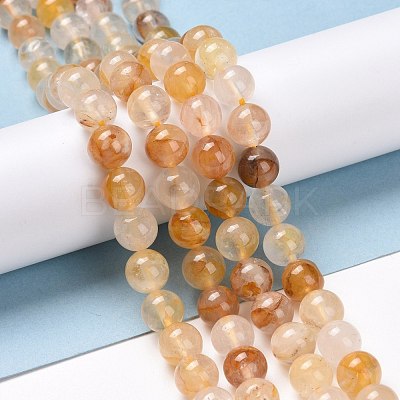 Natural Yellow Hematoid Quartz/Golden Healer Quartz Beads Strands G-E571-05A-1