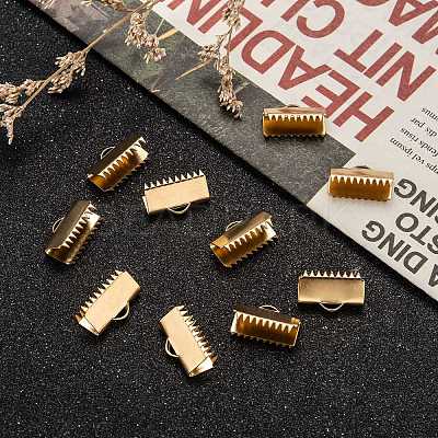Ion Plating(IP) 304 Stainless Steel Ribbon Crimp Ends X-STAS-F098-04-1
