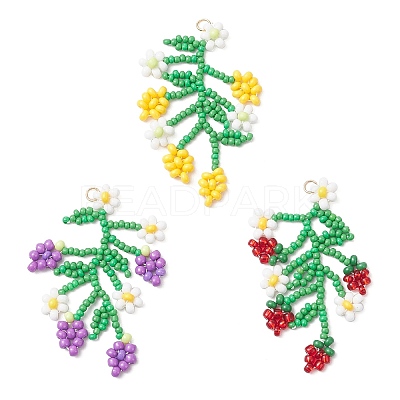 3Pcs Seed Glass Beaded Big Pendants PALLOY-MZ00877-1