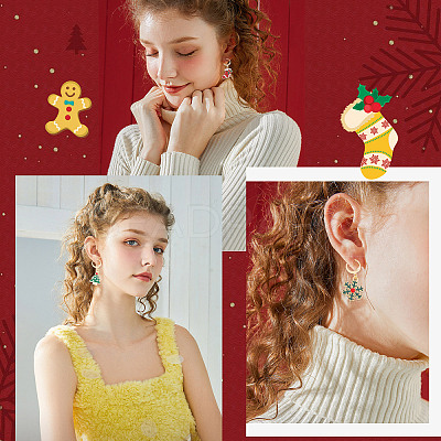 12 Pairs 12 Style 304 Stainless Steel Christmas Dangle Leverback Earrings EJEW-SC0001-34-1
