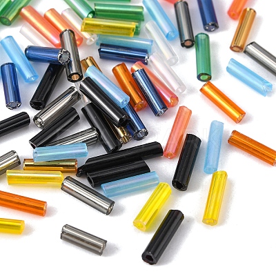 100g 10 Style Silver Lined & Transparent & Opaque Glass Bugle Beads SEED-YW0002-06-1