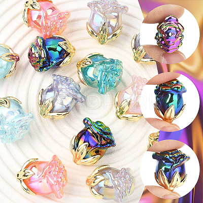 14Pcs 7 Colors UV Plating Opaque Acrylic Beads MACR-SC0002-53-1