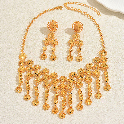 Alloy Hollow Flower Tassels Stud Dangle Earrings & Necklaces Sets for Women IF2968-1