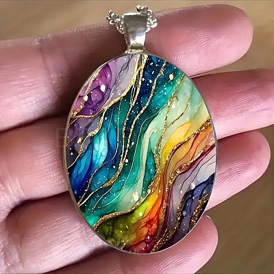Zinc Alloy & Glass Oval Pendant Necklaces FS-WG171E2-01-1