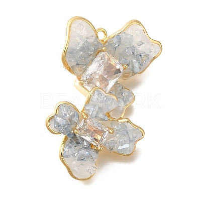 Brass Clear Cubic Zirconia & Glass Flower Connector Charms KK-K388-63G-1