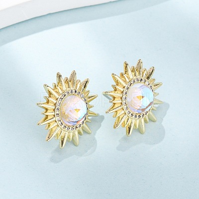 Sun Brass Micro Pave Clear Cubic Zirconia Stud Earrings EJEW-K324-02G-1