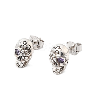 Halloween 925 Sterling Silver Cubic Zirconia Stud Earrings EJEW-P327-01C-AS-1
