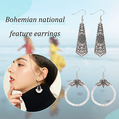 4 Sets 4 Style Tibetan Style Alloy Geometric Dangle Earrings for Women EJEW-AN0003-86-1