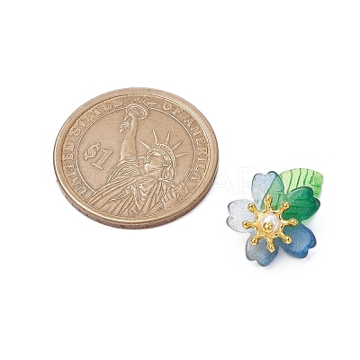Flower Glass with Leaf Acrylic Charms HJEW-JM02572-02-1