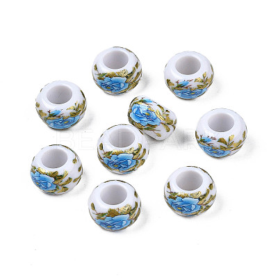 Flower Printed Opaque Acrylic Rondelle Beads SACR-S305-27-J02-1
