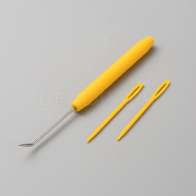 Plastic & Iron Bent Tip Crochet Needle TOOL-WH0159-06A-1