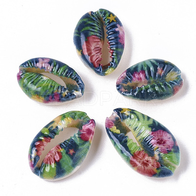 Printed Natural Cowrie Shell Beads SSHEL-R047-01-C02-1