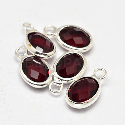 Oval Faceted Silver Color Plated Brass Glass Charms LS-GLAA-O015-03S-1