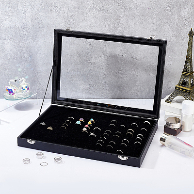 100 Slot Rectangle Dustproof Wood Jewelry Presentation Box AJEW-WH0323-46-1