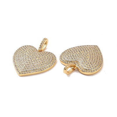 Heart Brass Micro Pave Cubic Zirconia Pendants KK-G435-04G-05-1