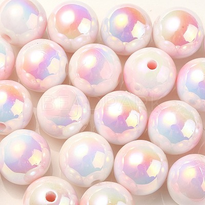 UV Plating Rainbow Iridescent Acrylic Beads OACR-F004-09B-1