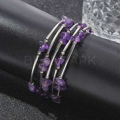 Natural  Amethyst Chip Warp Bracelets BJEW-JB01517-02-1
