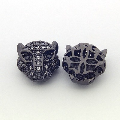 Brass Micro Pave Cubic Zirconia Leopard Beads ZIRC-L007-41B-1