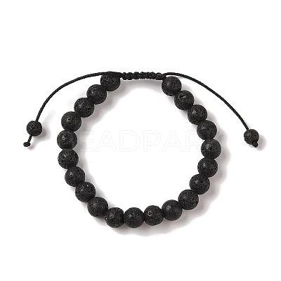 8mm Round Natural Lava Rock Braided Bead Bracelets BJEW-C067-01B-09-1