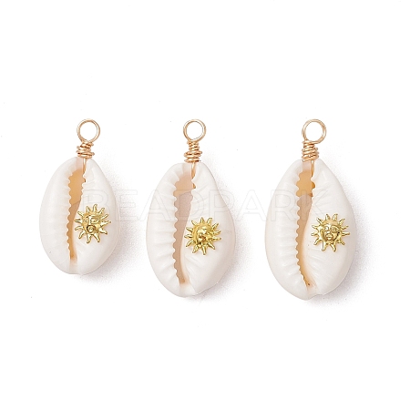 Copper Wire Wrapped Natural Cowrie Shell Pendants PALLOY-JF03554-06-1