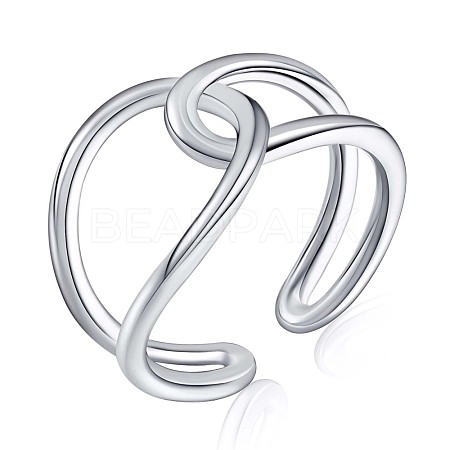 Rhodium Plated 925 Sterling Silver Cross Knot Open Cuff Ring JR869A-1