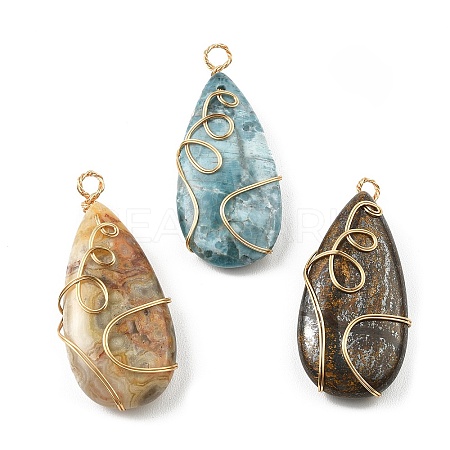 Natural Mixed Gemstone Copper Wire Wrapped Pendants PALLOY-JF02208-1