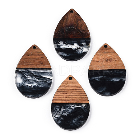 Transparent Resin & Walnut Wood Pendants RESI-N039-25A-1
