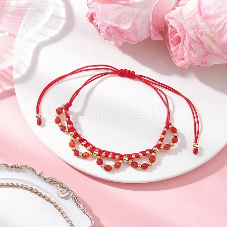 Flower Glass Seed Beads & Natural Agate Beaded Bracelets BJEW-MZ00222-05-1
