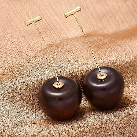 304 Stainless Steel Cherry Stud Earrings EJEW-L304-13G-01-1
