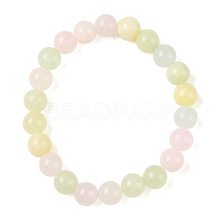Natural Green Jade(Dyed) Round Beaded Stretch Bracelets G-U005-01B-02-1