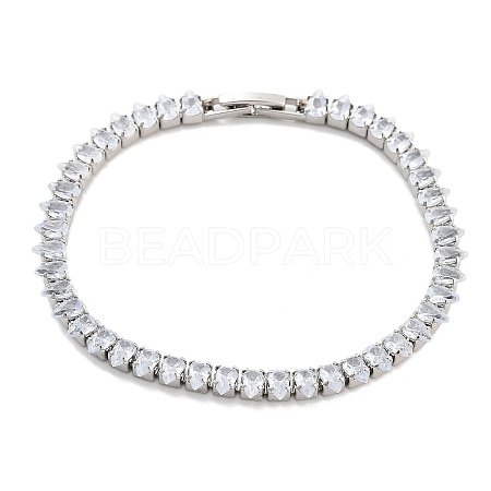 Brass Pave Clear Cubic Zirconia Teardrop Link Bracelets BJEW-YWC0002-08P-1