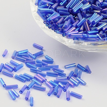 Transparent Colours Rainbow Glass Bugle Beads X-TSDB6MM168-1