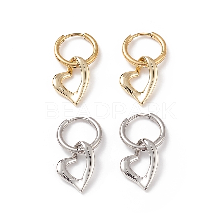 2 Pairs 2 Colors Brass Heart Dangle Hoop Earrings EJEW-JE05066-1