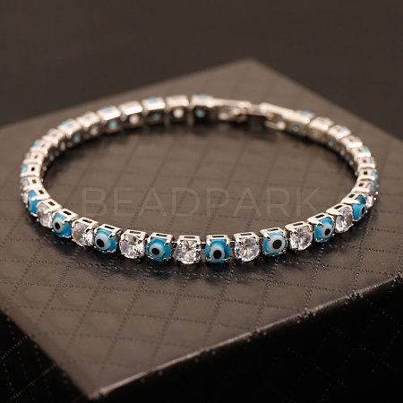 Brass & Clear Cubic Zirconia & Resin Evil Eye Tennis Bracelets for Women FS-WG6CA97-12-1