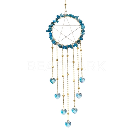 Wire Wrapped Natural Apatite Chips Ring Hanging Ornaments HJEW-JM02371-05-1