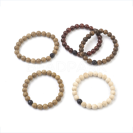 Natural Dyed Sandalwood Beads Stretch Bracelets BJEW-JB03842-1