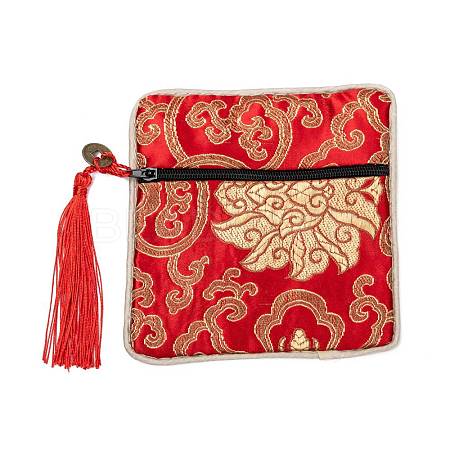 Chinese Brocade Tassel Zipper Jewelry Bag Gift Pouch ABAG-F005-12-1