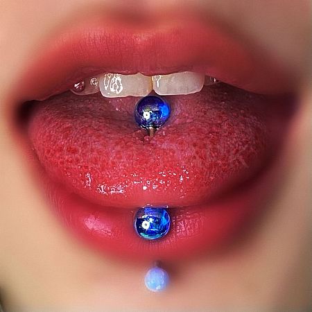 304 Stainless Steel with Acrylic Round Ball Straight Barbell Tongue Rings FS-WG99CB2-10-1