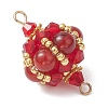 Natural Carnelian(Dyed & Heated) Round and Glass Seed Beaded Lantern Links Connector Charms PALLOY-MZ01176-03-3