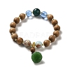 Synthetic Shoushan Stone & Sandalwood Beaded Stretch Bracelets with Glass Lotus Pod Charms BJEW-B080-06-1