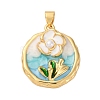 Flower Brass Enamel Pendants KK-D390-17G-01-1