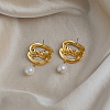 304 Stainless Steel Freshwater Pearl Dangle Stud Earrings for Women VW9874-2