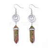 Pointed Bullet Natural & Synthetic Mixed Gemstone Dangle Earrings EJEW-K084-C-2