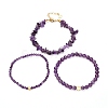 Natural Amethyst Stretch Bracelets Setsfor Women Men Girls Gifts BJEW-JB06692-1