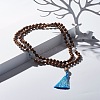 Natural Wenge Wood Beads Mala Prayer Necklace NJEW-JN03754-2